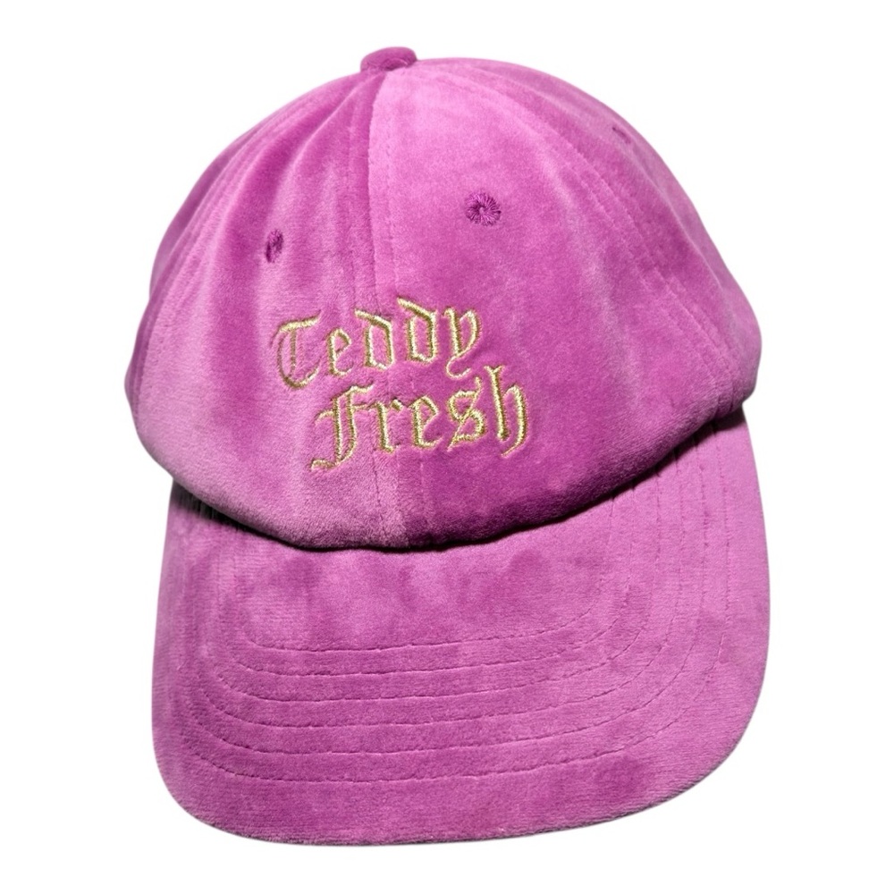 Teddy Fresh Pink Velvet Baseball Cap with Gold Embroidered Logo